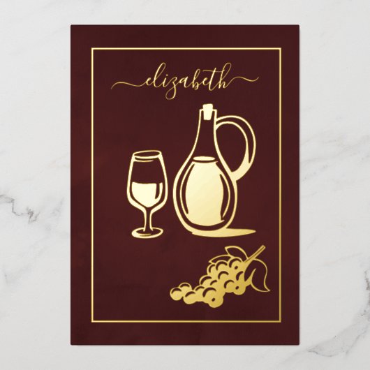 Bourgogne en goudwijn - Vrijgezellenfeest Folie Uitnodiging (Voorkant)