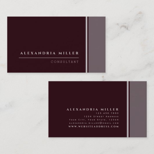 Bourgogne en grijs met strepen | Beroepsbeoefenaar Visitekaartje (Voorkant / Achterkant)