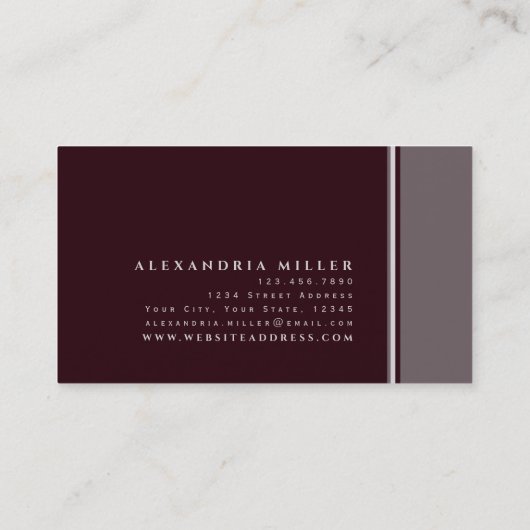 Bourgogne en grijs met strepen | Beroepsbeoefenaar Visitekaartje (Achterkant)