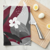 Bourgogne en grijs modern Tropisch Leaf Pattern Theedoek (Quarter Fold)