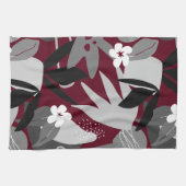 Bourgogne en grijs modern Tropisch Leaf Pattern Theedoek (Horizontaal)