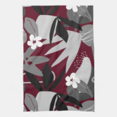 Bourgogne en grijs modern Tropisch Leaf Pattern Theedoek (Verticaal)
