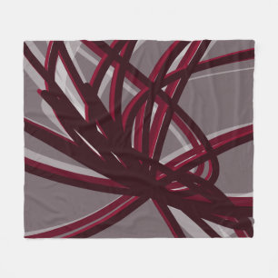 Bourgogne en grijze Abstracte ribbons Fleece Deken