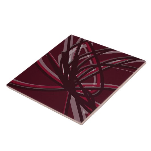 Bourgogne en grijze Abstracte ribbons | Groot Tegeltje (Zijkant)