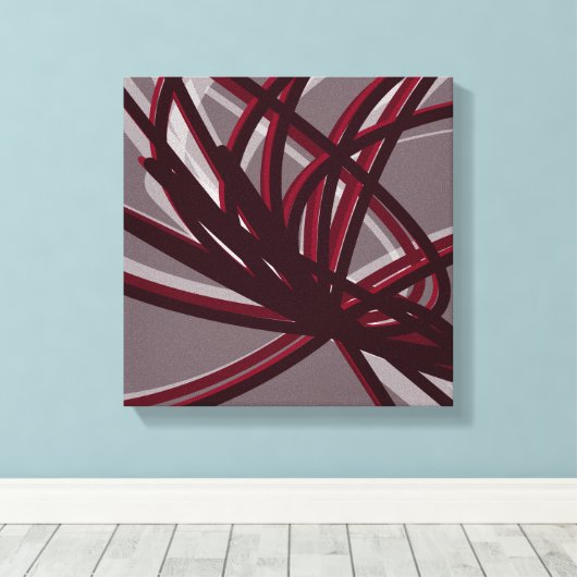 Bourgogne en grijze Abstracte ribbons | Schaduwen Canvas Afdruk (Insitu (Houten vloer))