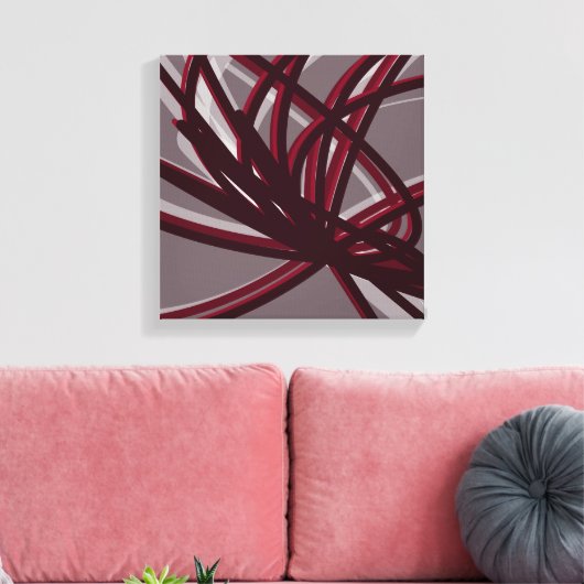 Bourgogne en grijze Abstracte ribbons | Schaduwen Canvas Afdruk (Insitu (Woonkamer))
