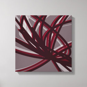 Bourgogne en grijze Abstracte ribbons   Schaduwen  Canvas Afdruk