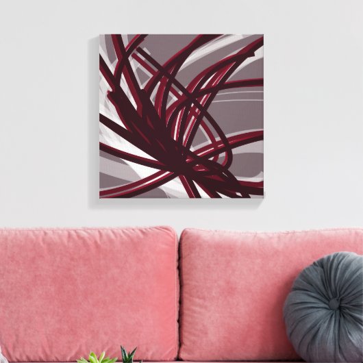 Bourgogne en grijze Abstracte ribbons | Schaduwen Canvas Afdruk (Insitu (Woonkamer))