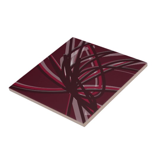 Bourgogne en grijze Abstracte ribbons Tegeltje (Zijkant)