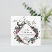 Bourgogne en grijze bloemen met hert en groen | kaart (Staand voorkant)