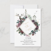 Bourgogne en grijze Floral met Deer Save the Date (Voorkant)