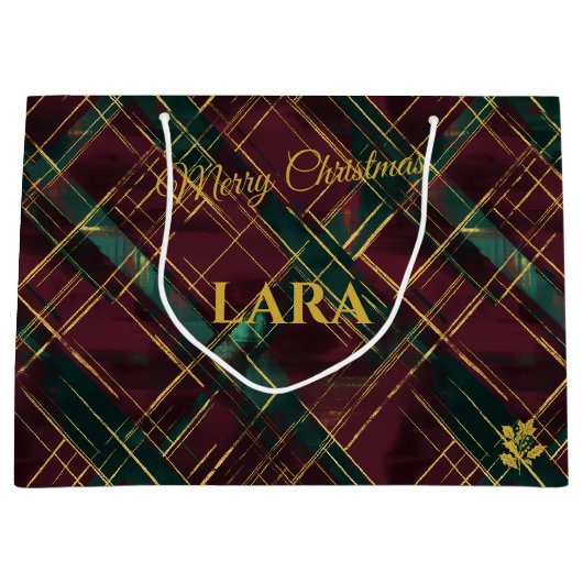 Bourgogne en groene Crosshatch Kerst Custom Groot Cadeauzakje (Voorkant)
