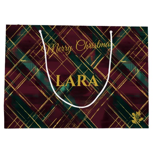 Bourgogne en groene Crosshatch Kerst Custom Groot Cadeauzakje (Achterkant)