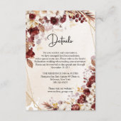 Bourgogne en herfstbloemen en bladeren goud lijst informatiekaartje (Voorkant)