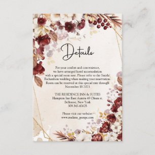 Bourgogne en herfstbloemen en bladeren goud lijst informatiekaartje