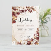 Bourgogne en herfstbloemen en bladeren goud lijst kaart (Staand voorkant)