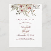 Bourgogne en Ivoor Bloemen Save the Date Aankondigingskaart (Voorkant)