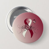 Bourgogne en ivoren lint met vlinder ronde button 7,6 cm (Voorkant /achterkant)