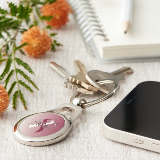 Bourgogne en ivoren lint met vlinder sleutelhanger (Zijkant)