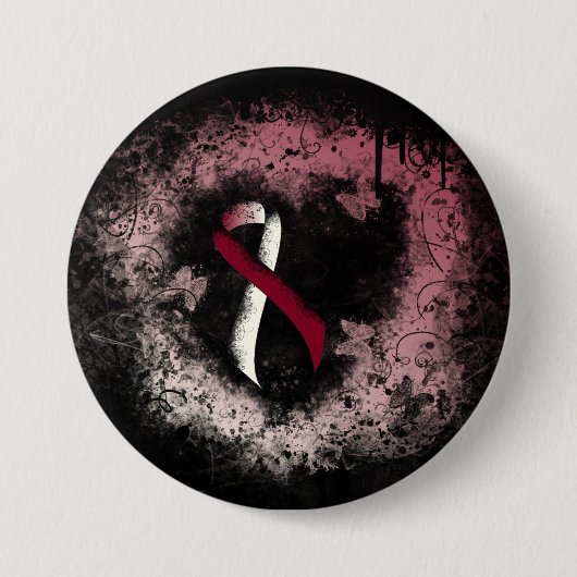 Bourgogne en Ivory Ribbon Grunge Heart Ronde Button 7,6 Cm (Voorkant)