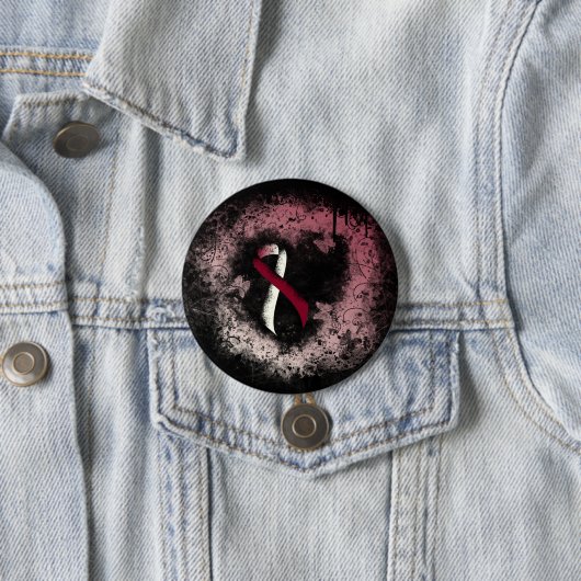 Bourgogne en Ivory Ribbon Grunge Heart Ronde Button 7,6 Cm (In situ)