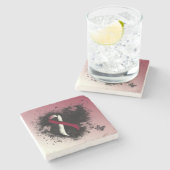 Bourgogne en Ivory Ribbon Grunge Heart Stenen Onderzetter (Zijkant)