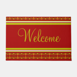 Bourgogne en kalkgroen en geel deurmat