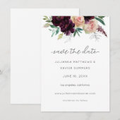 Bourgogne en lichte bleekroze Floral Save The Date (Voorkant / Achterkant)