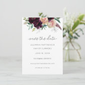 Bourgogne en lichte bleekroze Floral Save The Date (Staand voorkant)