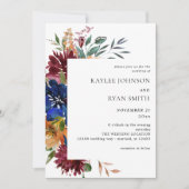 Bourgogne en marineslag Herfst Floral Wedding V2 Kaart (Voorkant)