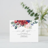 Bourgogne en Navy Blue Floral Boho Save the Date Briefkaart (Staand voorkant)