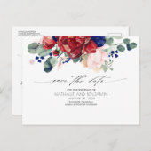 Bourgogne en Navy Blue Floral Boho Save the Date Briefkaart (Voorkant / Achterkant)