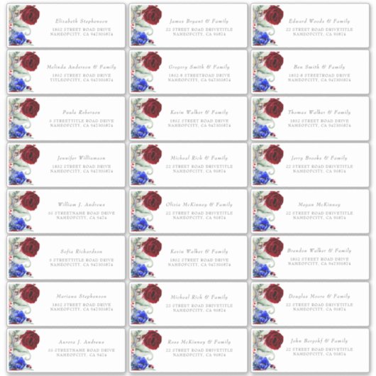 Bourgogne en Navy Blue Gastennaam Adresetiketten Sticker (Voorkant)