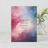 Bourgogne en Navy Waterverf Ink Bruiloft Kaart (Staand voorkant)