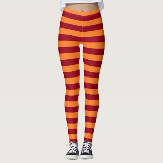 Bourgogne en Oranje strepen Leggings (Voorkant)