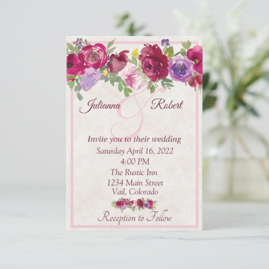 Bourgogne en paarse feestdag kaart (Staand voorkant)