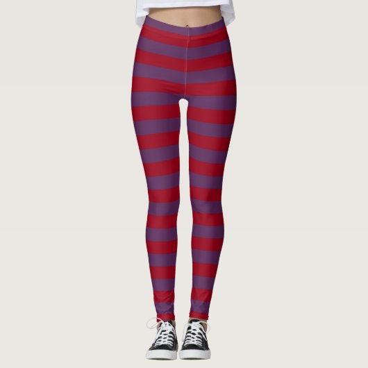 Bourgogne en Paarse strepen Leggings (Voorkant)