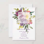 Bourgogne en paarse waterverf florale bruiloft inv kaart (Voorkant)