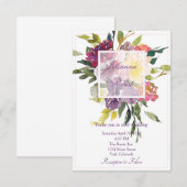Bourgogne en paarse waterverf florale bruiloft inv kaart (Voorkant / Achterkant)