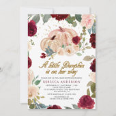 Bourgogne en peach Floral Pumpkin Baby shower Kaart (Voorkant)