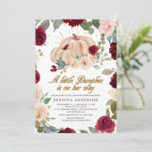 Bourgogne en peach Floral Pumpkin Baby shower Kaart (Staand voorkant)