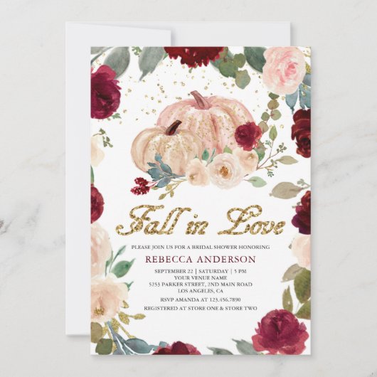 Bourgogne en peach Floral Pumpkin Vrijgezellenfees Kaart (Voorkant)