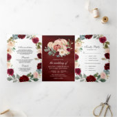 Bourgogne en Peach Floral Pumpkin Wedding Drieluik Uitnodiging (Binnen)