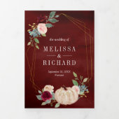 Bourgogne en Peach Floral Pumpkin Wedding Drieluik Uitnodiging (Cover)