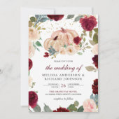 Bourgogne en Peach Floral Pumpkin Wedding Kaart (Voorkant)