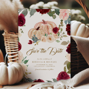 Bourgogne en Peach Floral Pumpkin Wedding Save The Date
