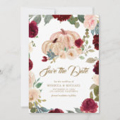 Bourgogne en Peach Floral Pumpkin Wedding Save The Date (Voorkant)