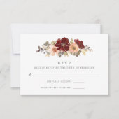 Bourgogne en peach Floral Wedding RSVP Kaartje (Voorkant)