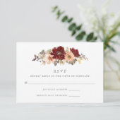 Bourgogne en peach Floral Wedding RSVP Kaartje (Staand voorkant)