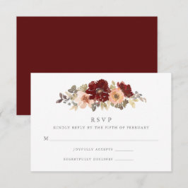 Bourgogne en peach Floral Wedding RSVP Kaartje